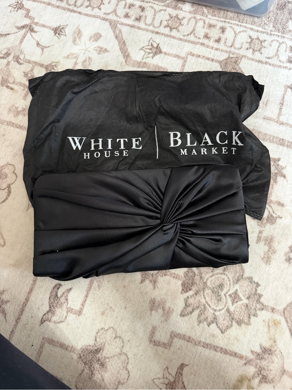 White House Black Market Black Satin Knot Clutch